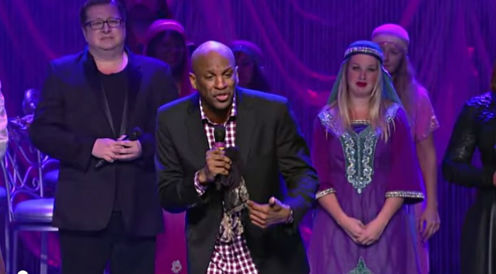 Donnie McClurkin, pastor and recording artist, shares his testimony at the Holy Land Experience in Orlando, Fla., during an April 12, 2014, performance and recording.