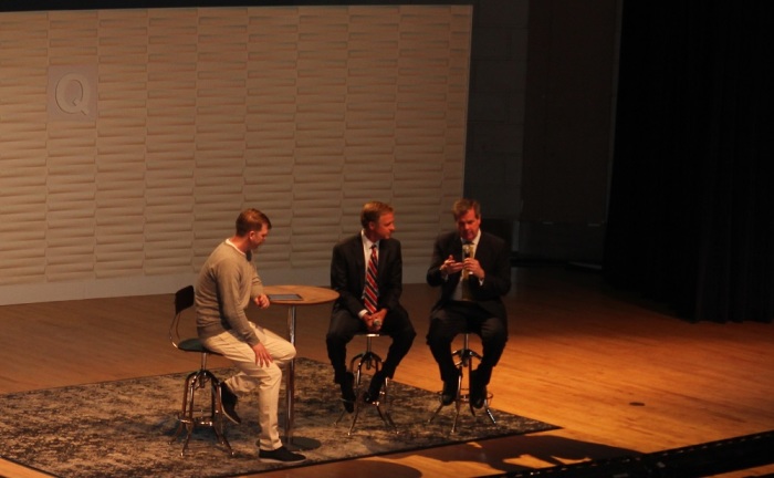 Gabe Lyons discusses bipartisanship with Tennessee Governor Bill Haslam and Nashville Mayor Karl Dean at Q Ideas in Nashville, Tenn., on April 23, 2014.