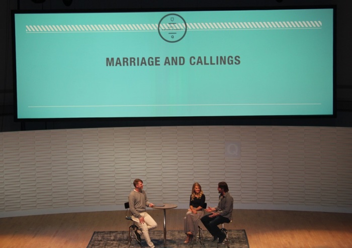 Gabe Lyons interviews Carrie Underwood and her husband, Mike Fisher, about their marriage at the Q Conference in Nashville, Tennessee, on April 23, 2014.