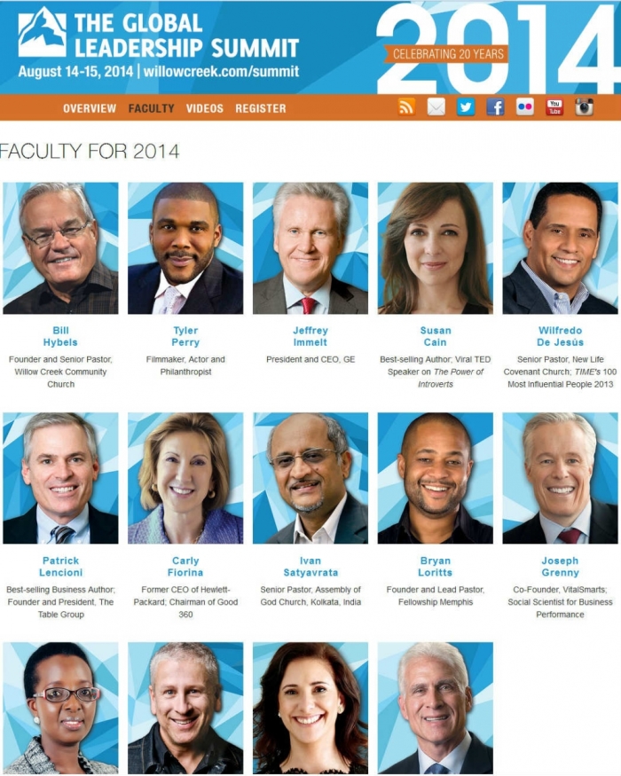 The 2014 faculty for The Global Leadership Summit, organized by Willow Creek Community Church Pastor Bill Hybels, is seen in this screengrab. The summit was scheduled for Aug. 14-15, 2014.