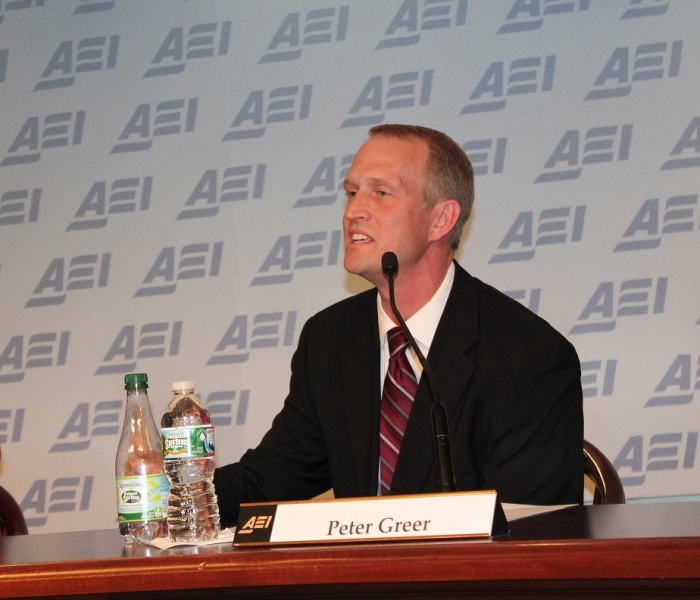 Peter Greer, president and CEO of HOPE International, delivering remarks as part of a panel sponsored by the American Enterprise Institute on Tuesday, April 29, 2014.