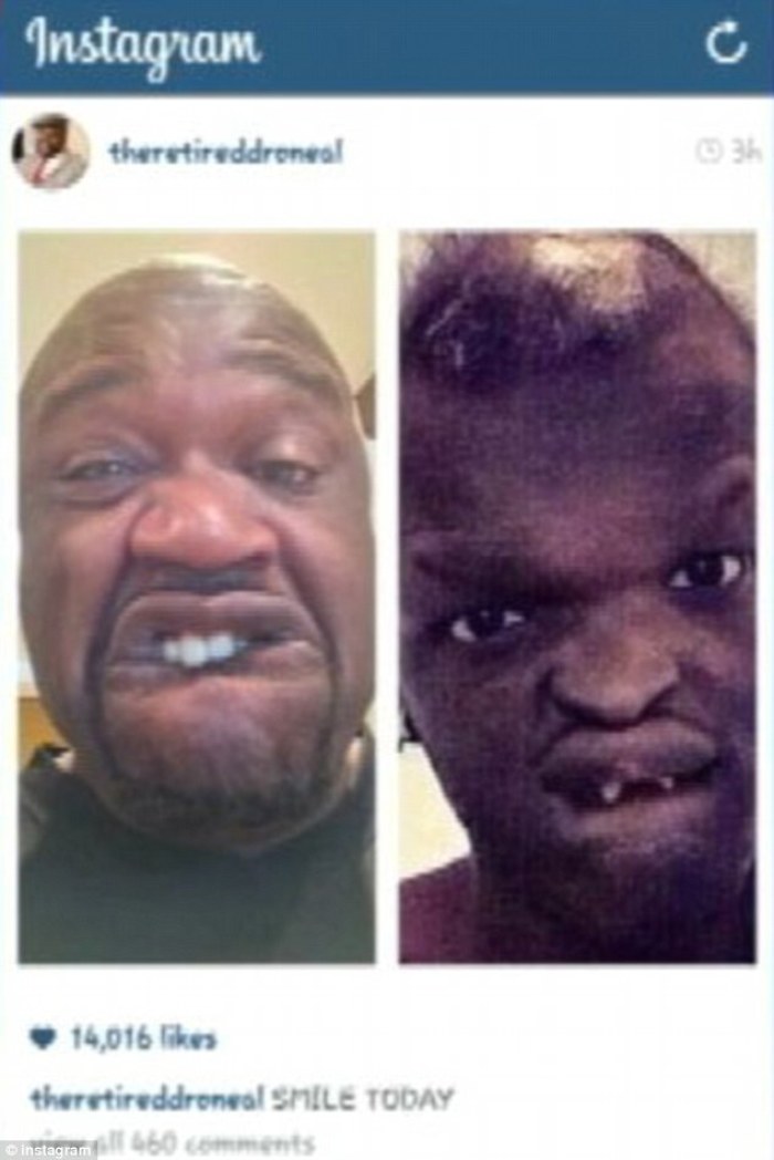 Shaquille O'Neal's controversial selfie with Jahmel Binion (l).