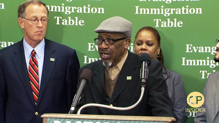 Dr. John Perkins, co-founder of the Christian Community Development Association, speaking at the Evangelical Immigration Table press conference, Washington, D.C., April 29, 2014.