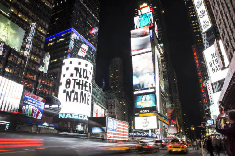 Hillsong 'takes over' Times Square's digital billboards in New York City on Thursday, April 24, 2014, by promoting 'Jesus' and 'No Other Name,' the name of Hillsong Live's upcoming album and the church's 2014 conference theme.