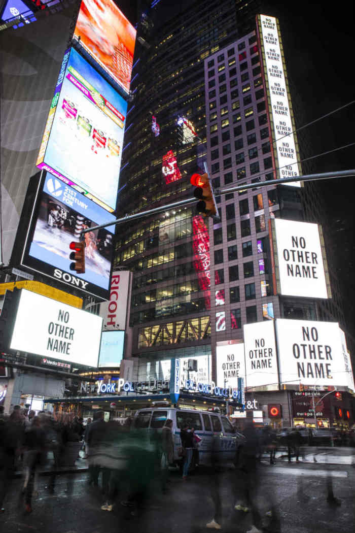 Hillsong 'takes over' Times Square in New York City on Thursday, April 24, 2014, by promoting 'Jesus' and 'No Other Name,' the name of Hillsong Live's upcoming album and the church's 2014 conference theme, on digital billboards.