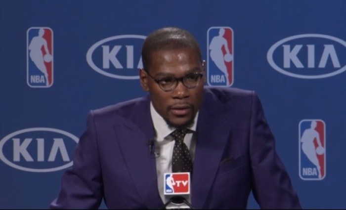 NBA MVP Kevin Durant of the Oklahoma City Thunder delivers heartwarming acceptance speech of the MVP award in Oklahoma on Tuesday, May 6, 2014.