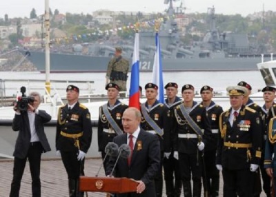Russian President Vladimir Putin makes a speech during events marking Victory Day, in Sevastopol May 9, 2014.