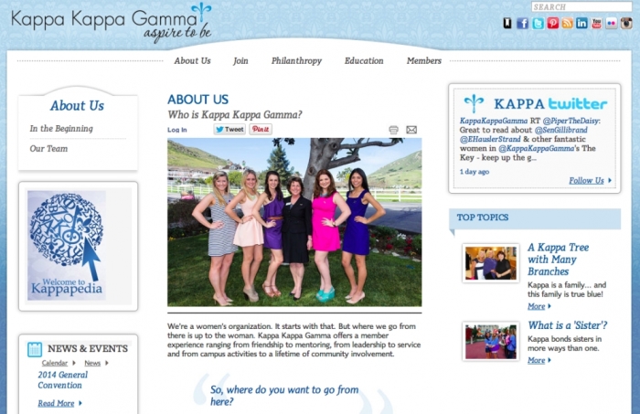 The Kappa Kappa Gamma website is shown in this screen shot.