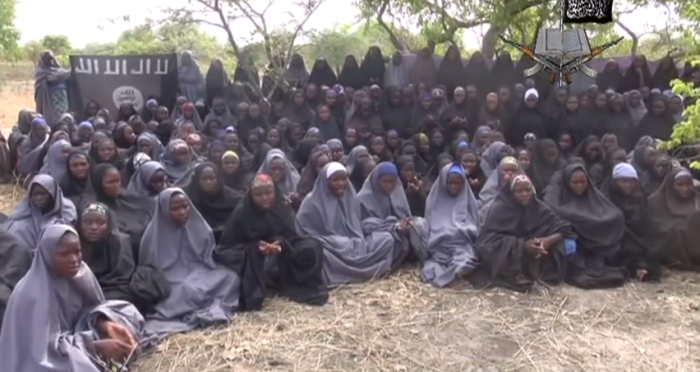 A screen grab from new video showing about 100 of the Nigerian schoolgirls kidnapped by Boko Haram on April 14, 2014.