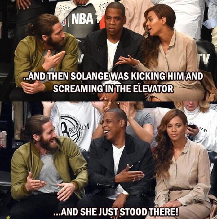 One Twitter user joked May 12, 2014 about Beyonce's lack of interference between her sister Solange and her husband Jay Z in the elevator at the Met Gala.