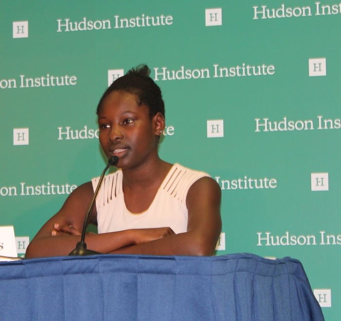 Deborah Peters, a Nigerian teenager whose father and brother were killed by Boko Haram back in December 2011, speaks at the Hudson Institute on Tuesday, May 13, 2014.