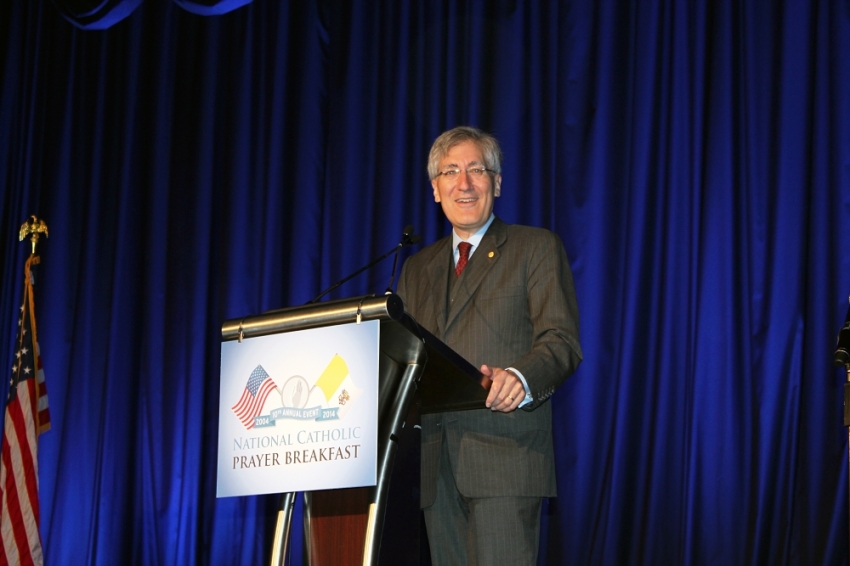 Robert P. George, McCormick professor of jurisprudence at Princeton University and chair of the U.S. Commission on International Religious Freedom, delivers the "lay guest speaker" address at the 10th annual National Catholic Prayer Breakfast, Washington, D.C., May 13, 2014.