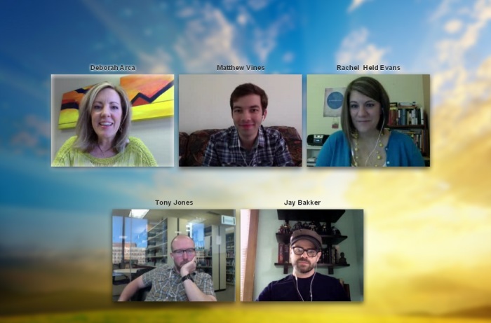 Deborah Area facilitates a discussion among progressive Christian writers Matthew Vines, Rachel Held Evans, Tony Jones & Jay Bakker about Vines' new book 'God and the Gay Christian' during a web conference on May 14, 2014.