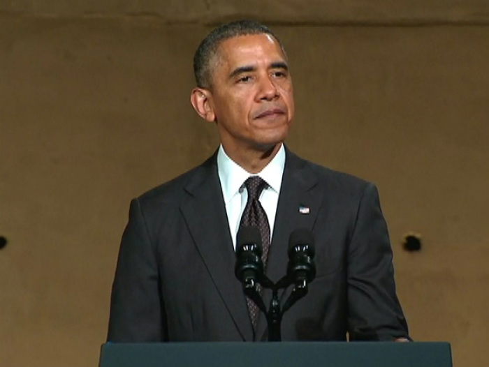 President Barack Obama makes remarks on Thursday, May 15, 2014, at the dedication ceremony of the National September 11 Museum and Memorial in New York City.