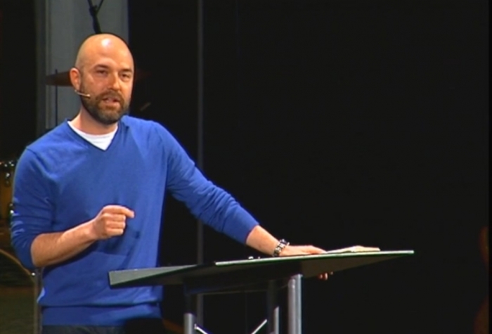 Joshua Harris preaching at Covenant Life Church in Gaithersburg, Maryland, on May 18, 2014, before he stepped down as lead pastor. 