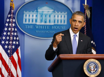 U.S. President Barack Obama makes a statement to the press after meeting with U.S. Secretary of Veteran Affairs Eric Shinseki (NOT PICTURED) at the White House in Washington, May 21, 2014. Obama addressed the controversy surrounding veterans' healthcare.
