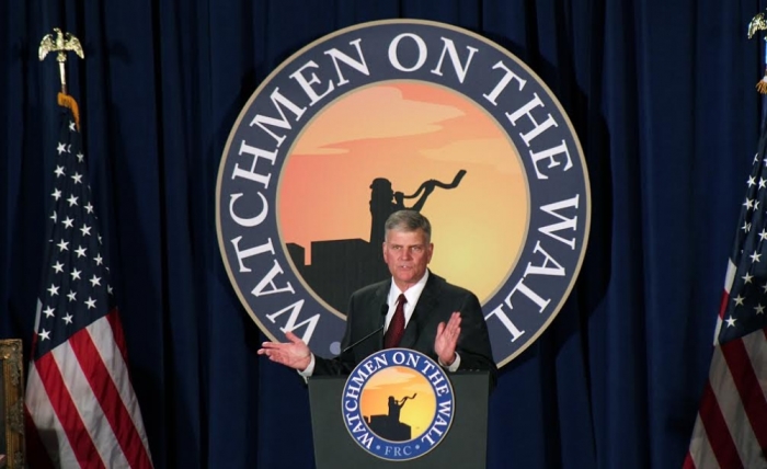 Rev. Franklin Graham addressing pastors at the Watchmen on the Wall National Briefing, held at the Hyatt Regency on Capitol Hill in Washington, DC on Thursday, May 22, 2014.