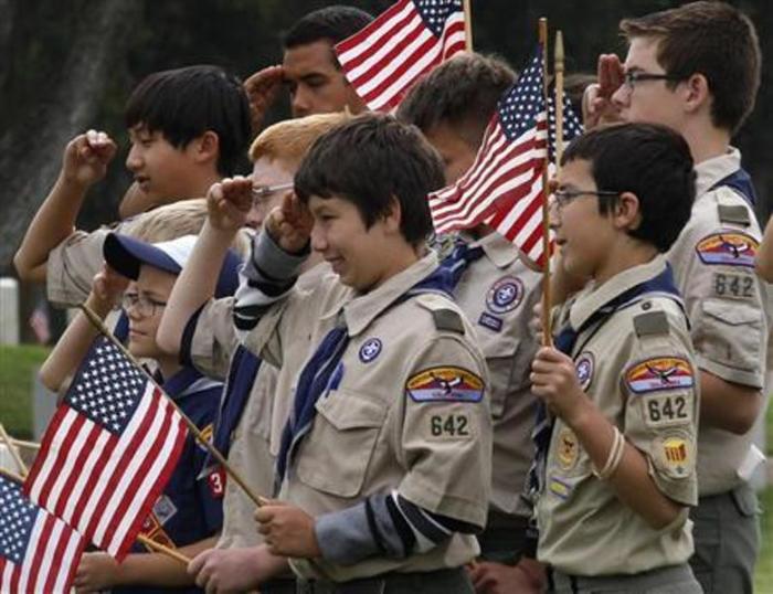 Boy Scouts of America troop members attend a Memorial Day weekend commemorative event in Los Angeles, California, in this May 25, 2013, file photo.