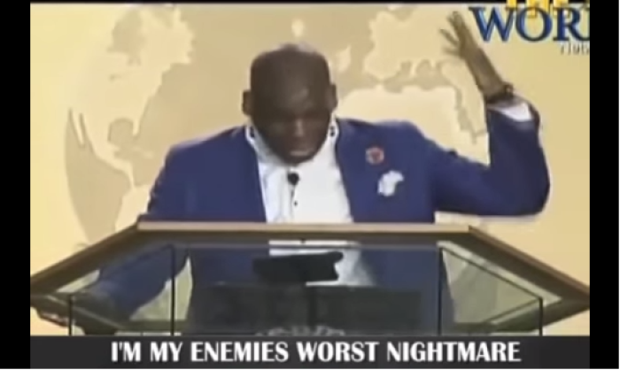 Pastor Jamal Bryant preaching sermon titled 'I'm My Enemies Worst Nightmare.'