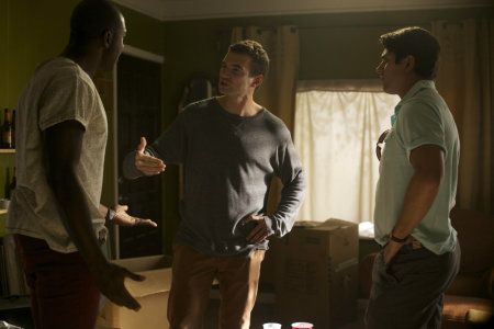 A scene from the feature film "Believe Me" is seen in this still.