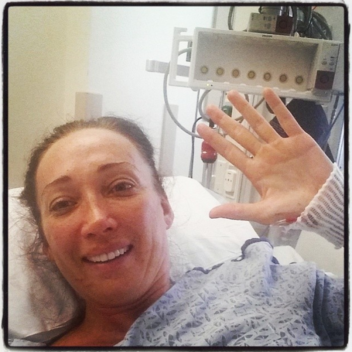 Amy Van Dyken in her hospital bed.