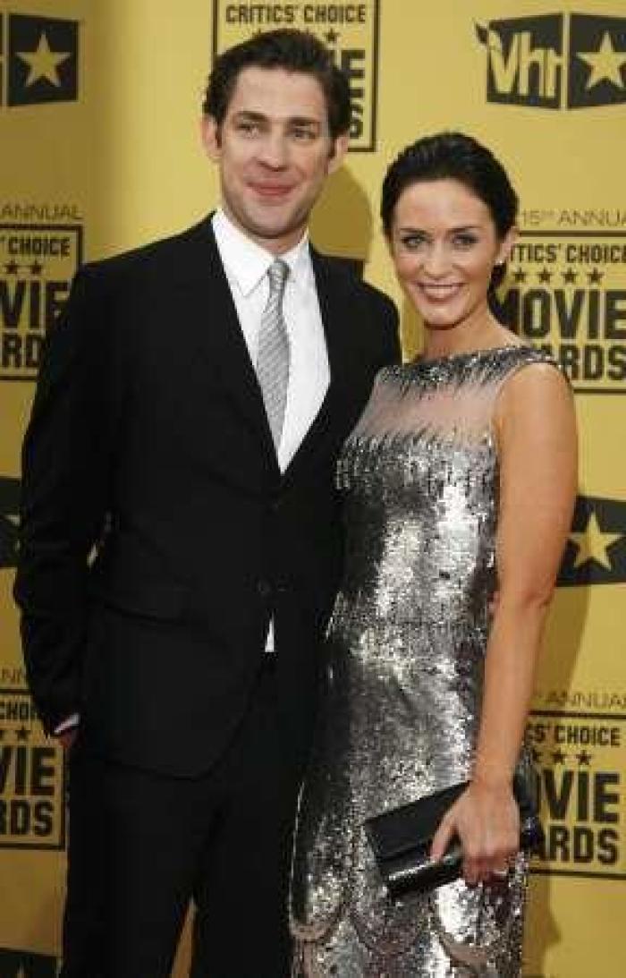Actor John Krasinski and his fiancee, actress Emily Blunt, arrive at the 15th Annual Critics' Choice Movie Awards in Los Angeles, California, January 15, 2010.