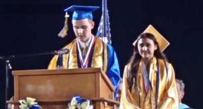 A screenshot of California student Brook Hamby delivering his graduation speech.