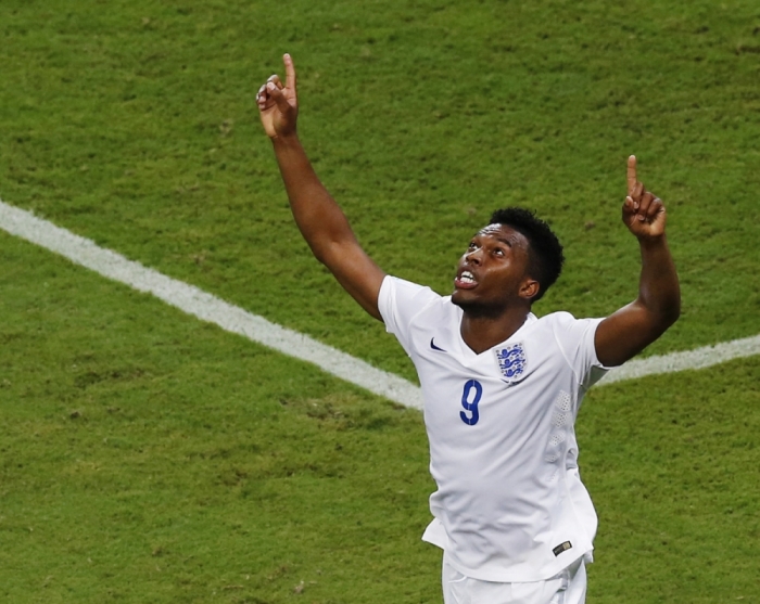 England's Daniel Sturridge celebrates after scoring a goal during their 2014 World Cup Group D soccer match against Italy at the Amazonia arena in Manaus June 14, 2014.