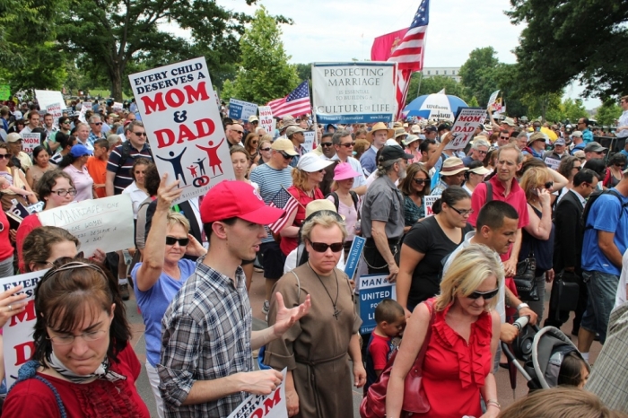Crowds marching from the U.S. Capitol Building to the U.S. Supreme Court as part of the Second Annual March for Marriage, held in Washington, DC on Thursday, June 19, 2014.