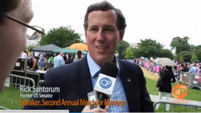 Former Pennsylvania Senator Rick Santorum speaking to The Christian Post at the Second Annual March for Marriage, Washington, D.C., June 19, 2014.