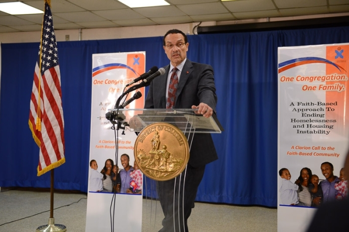D.C. Mayor Gray speaks during launch of One Congregation. One Family initiative.