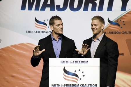 The Benham Brothers, David (left) and Jason (right), speaking at the Faith & Freedom Coalition's 