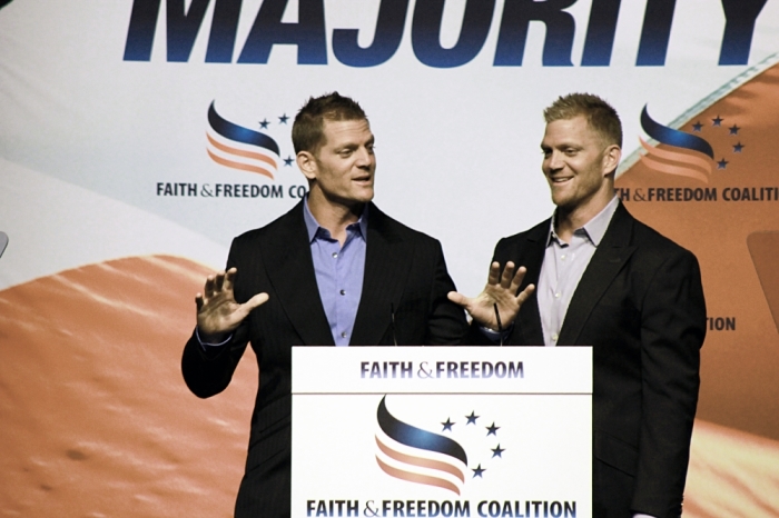 The Benham Brothers, David (left) and Jason (right), speaking at the Faith & Freedom Coalition's 'Road to Majority 2014' conference, Washington, D.C., June 20, 2014.
