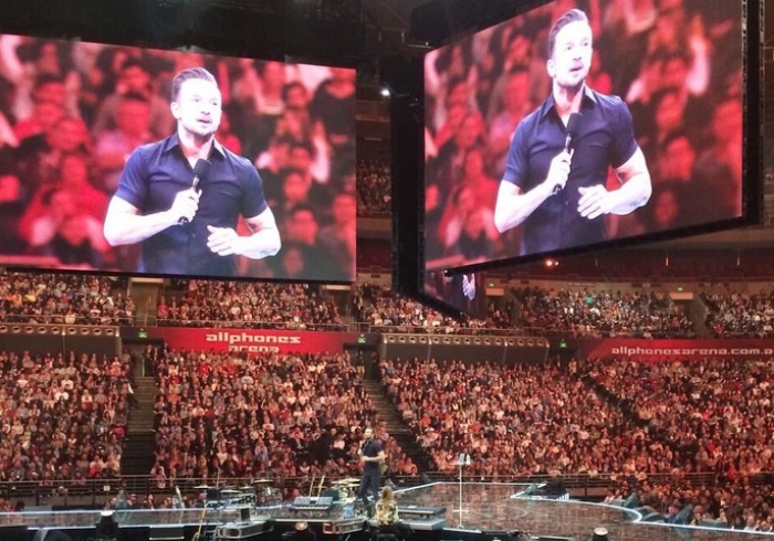 Carl Lentz preaching during Hillsong Conference in Sydney, Australia.