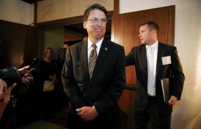 North Carolina Governor Pat McCrory arrives for a celebration for evangelist Billy Graham's 95th birthday in Asheville, North Carolina, Nov. 7, 2013.