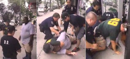 Eric Garner, 43, being arrested by NYPD officers in Staten Island, New York. He died after he was placed in a chokehold Thursday, July 17, 2014.