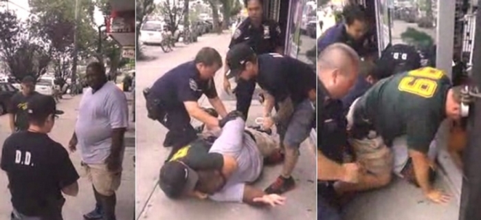 Eric Garner, 43, being arrested by NYPD officers in Staten Island, New York. He died after he was placed in a chokehold Thursday, July 17, 2014.