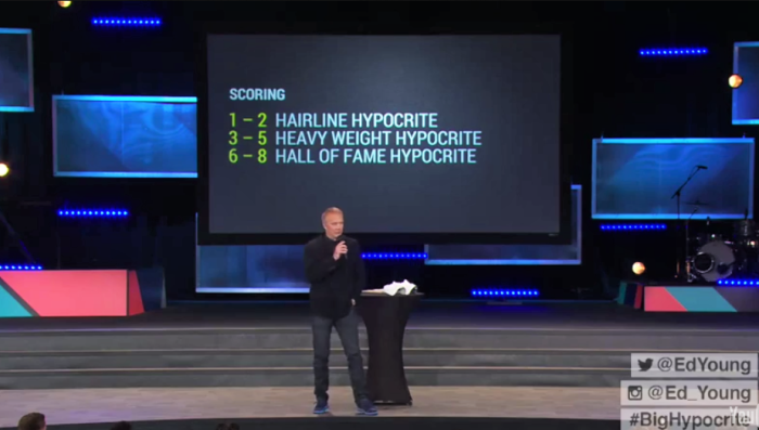 Pastor Ed Young speak to his church on hypocrisy.
