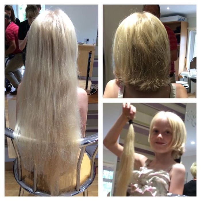 Rianne at the Upper Cut salon shared photos of Charlie Tillotson who donated her hair.