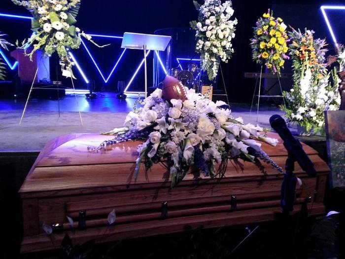 Braxton Caner lies in state at his funeral on Saturday August 2, 2014 at the New River Fellowship Church in Hudson Oaks, Texas.