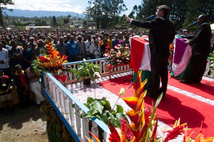 Evangelist Will Graham on the first day of Celebration of Good News in Mt Hagen, Papua New Guinea, on July 25, 2014. Approximately 23,500 people attended the three-day evangelism celebration.