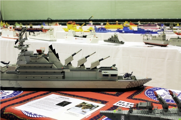 Retired Maritime architect Wilbert McKinley designs Lego ships like this one showcased at the TEACH FLEET Show and STEM Expo August 8, 2014 from memory -- no kits, no instructions.