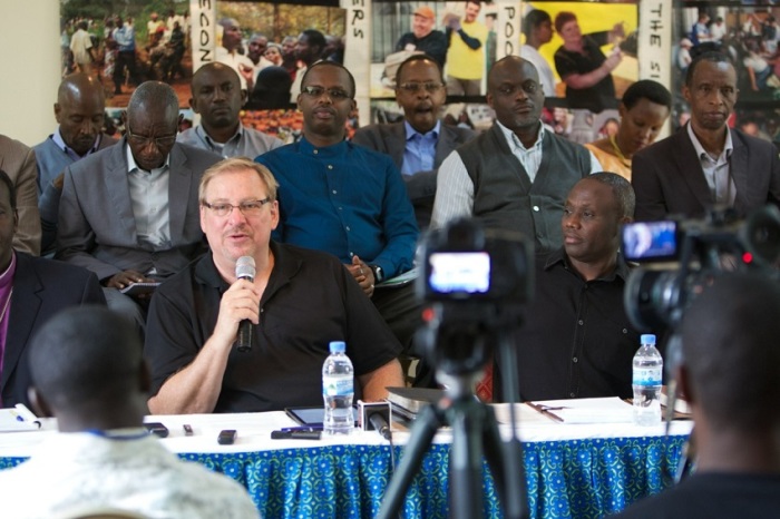 Pastor Rick Warren announces plans for the All Africa Purpose Driven Church Congress to be held Aug. 6-10, 2015. Warren made the announcement during a press conference held in Kigali, Rwanda, Aug. 11, 2014.
