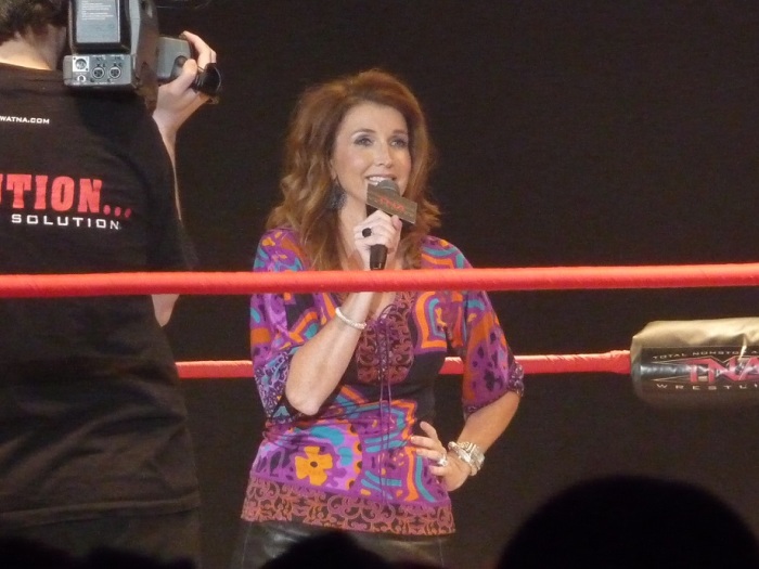 TNA President Dixie Carter addressing fans in the United Kingdom in January 2010.