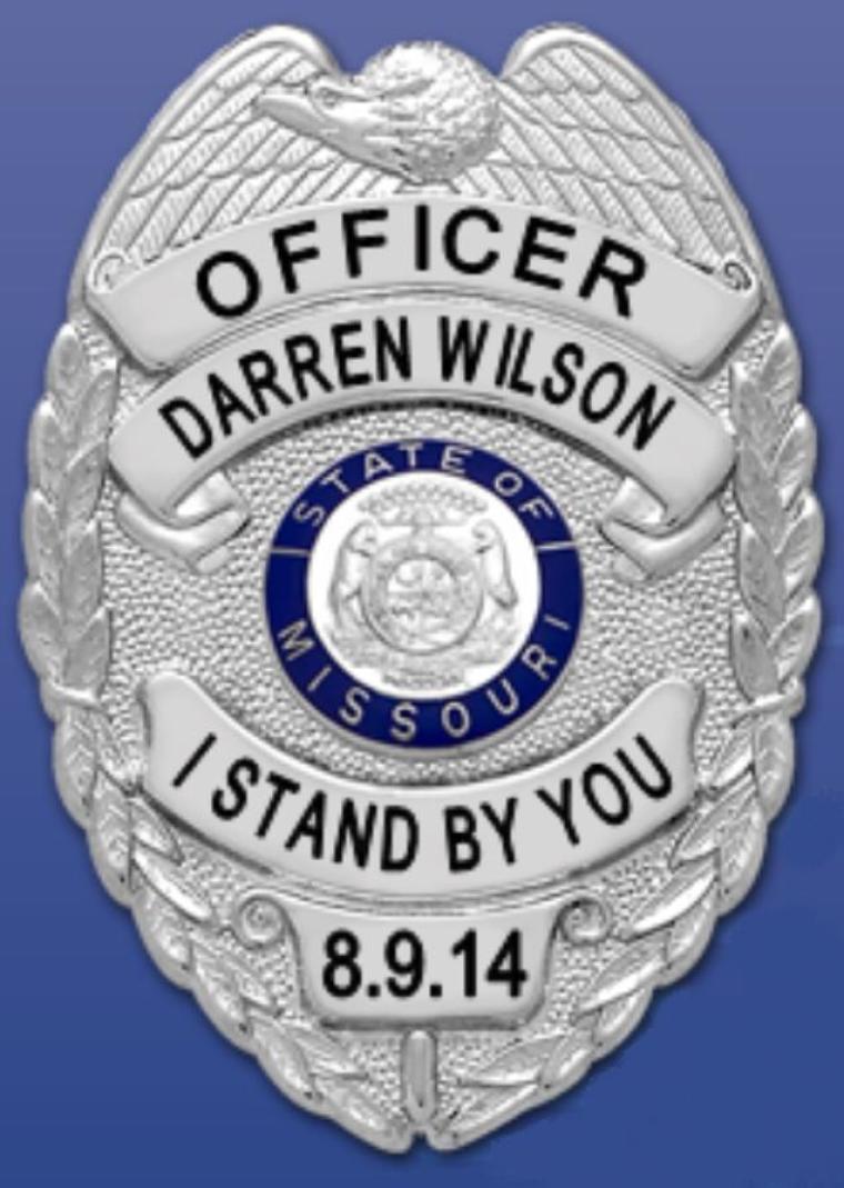 Supporters of Ferguson Police Officer Darren Wilson are wearing T-shirts with this badge.