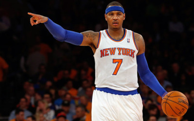 New York Knicks forward Carmelo Anthony directs traffic on offense during a 2013 home game