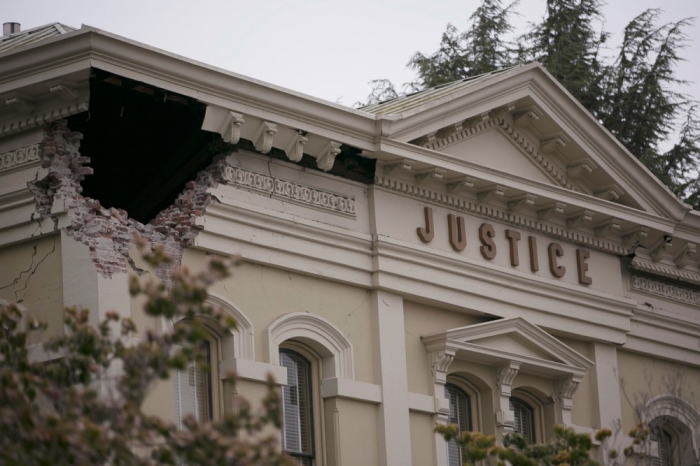 Damage to the Napa County Superior Court building is seen after an earthquake in Napa, California August 24, 2014. The 6.0 earthquake rocked wine county north of San Francisco early Sunday, injuring dozens of people, damaging historical buildings, setting some homes on fire and causing power outages around the picturesque town of Napa.
