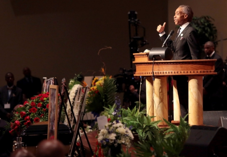The Rev. Al Sharpton speaks at the funeral services for Michael Brown at Friendly Temple Missionary Baptist Church in St. Louis, Missouri, Aug. 25, 2014.
