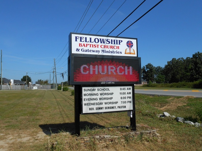 The sign for Fellowship Baptist Church of Grovetown, Georgia.