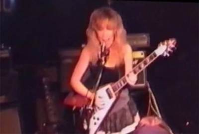 Sally Jones playing lead guitar during the 1990's for a all-girl punk rock band called Krunch.